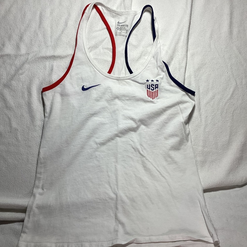 Nike USA Soccer Tank Top Womens Medium White Red Blue Racerback Athletic Cut